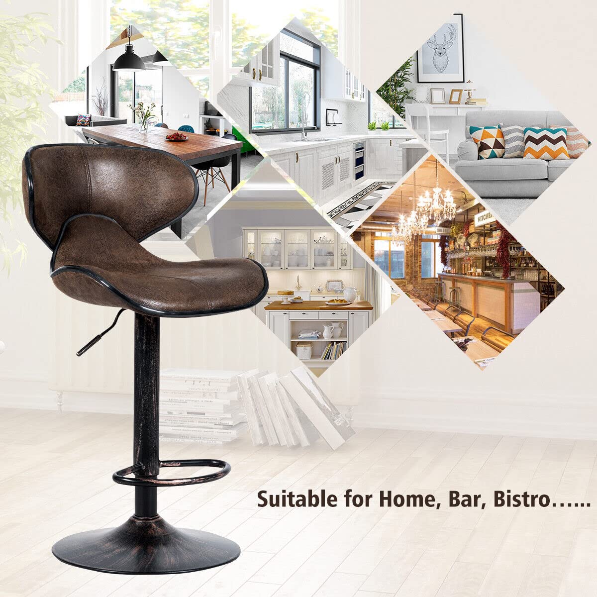 Giantex Bar Stool Set of 2, Adjustable Swivel Counter Height Chair w/Footrest & Heavy-Duty Base, Retro Brown