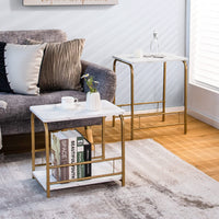 Giantex Set of 2 End Tables Nesting Coffee Side Table w/Faux Marble Top Steel