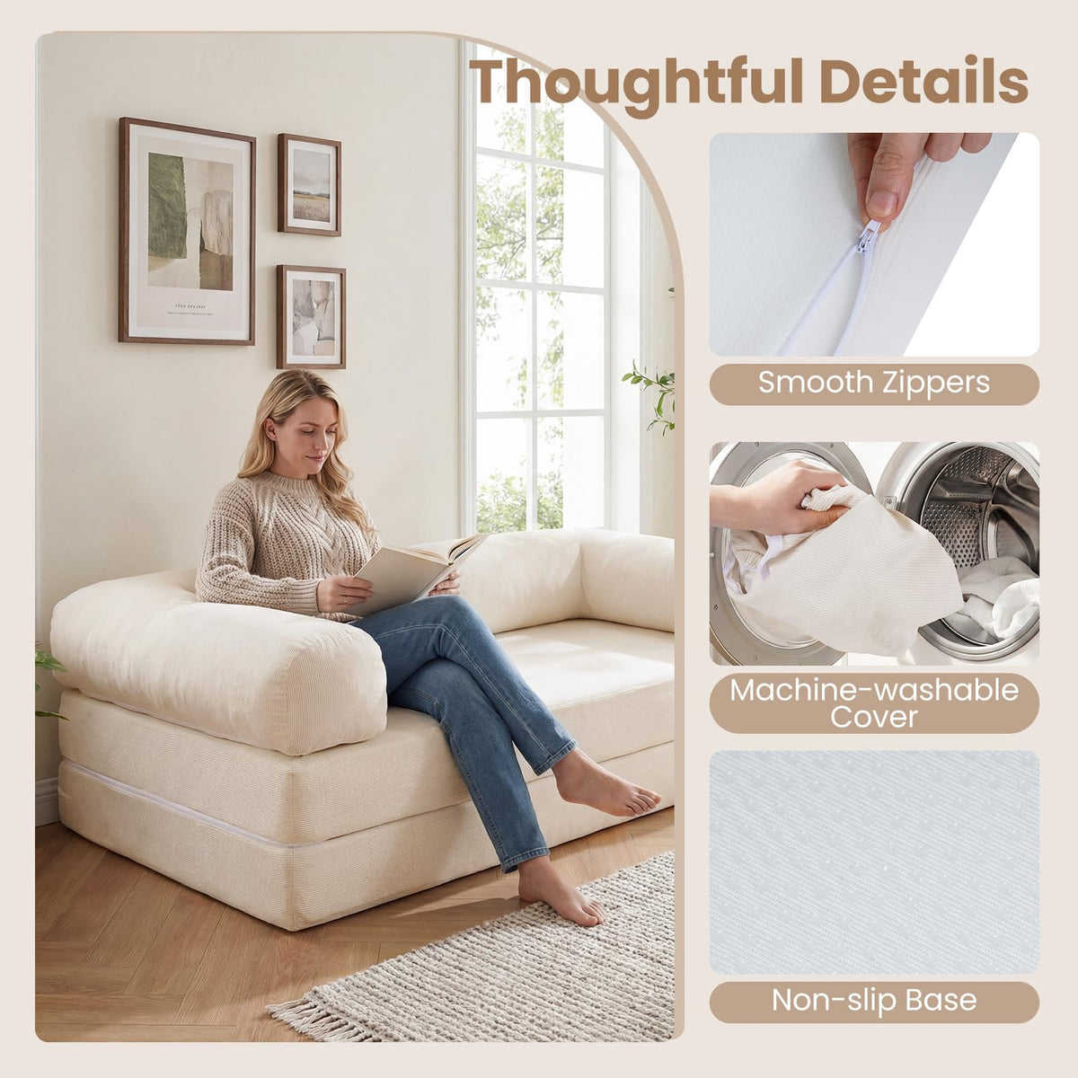 4-in-1 Folding Sofa Bed Convertible Futon Couch with Comfy Corduroy Cover