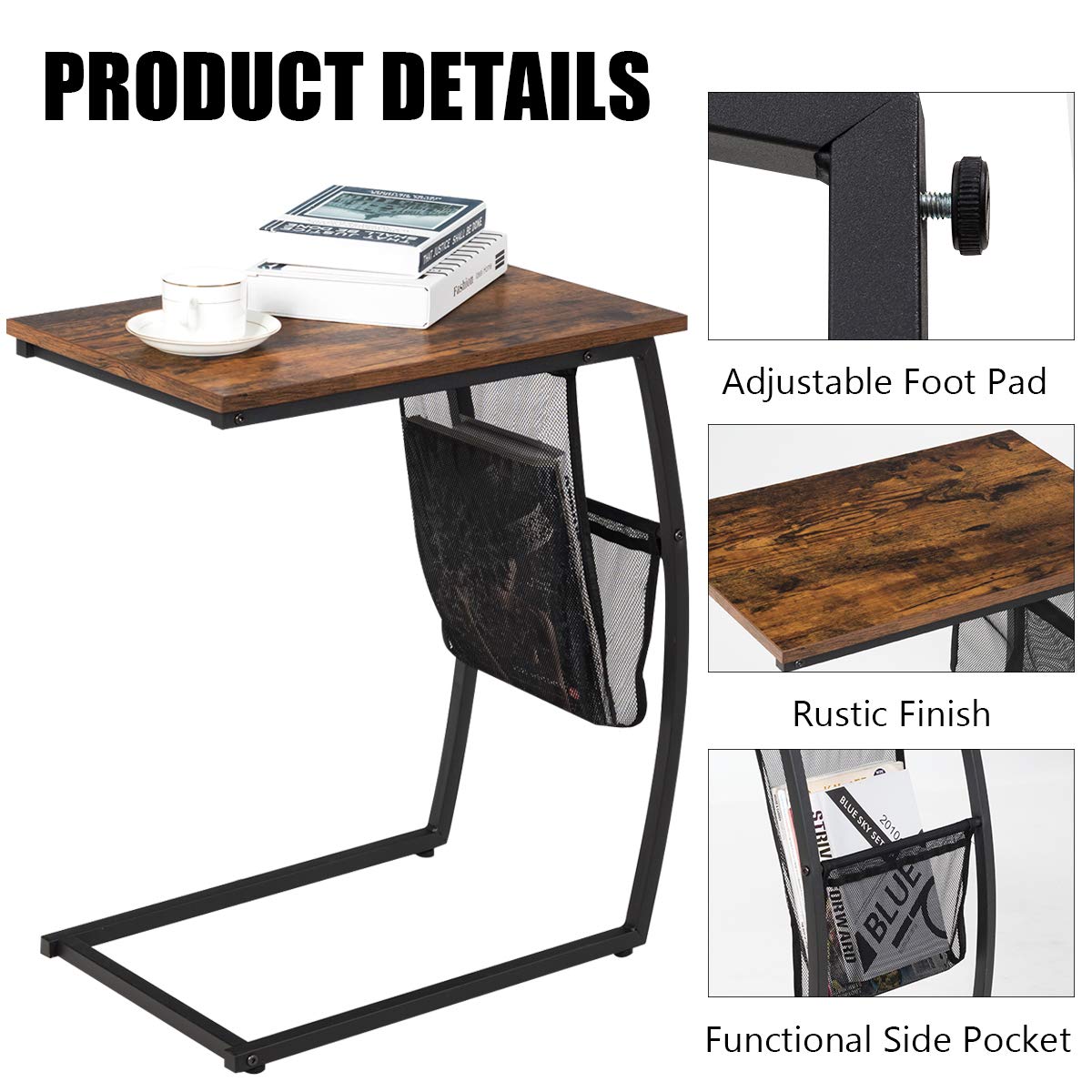 Giantex C-Shaped End Table with Side Pocket