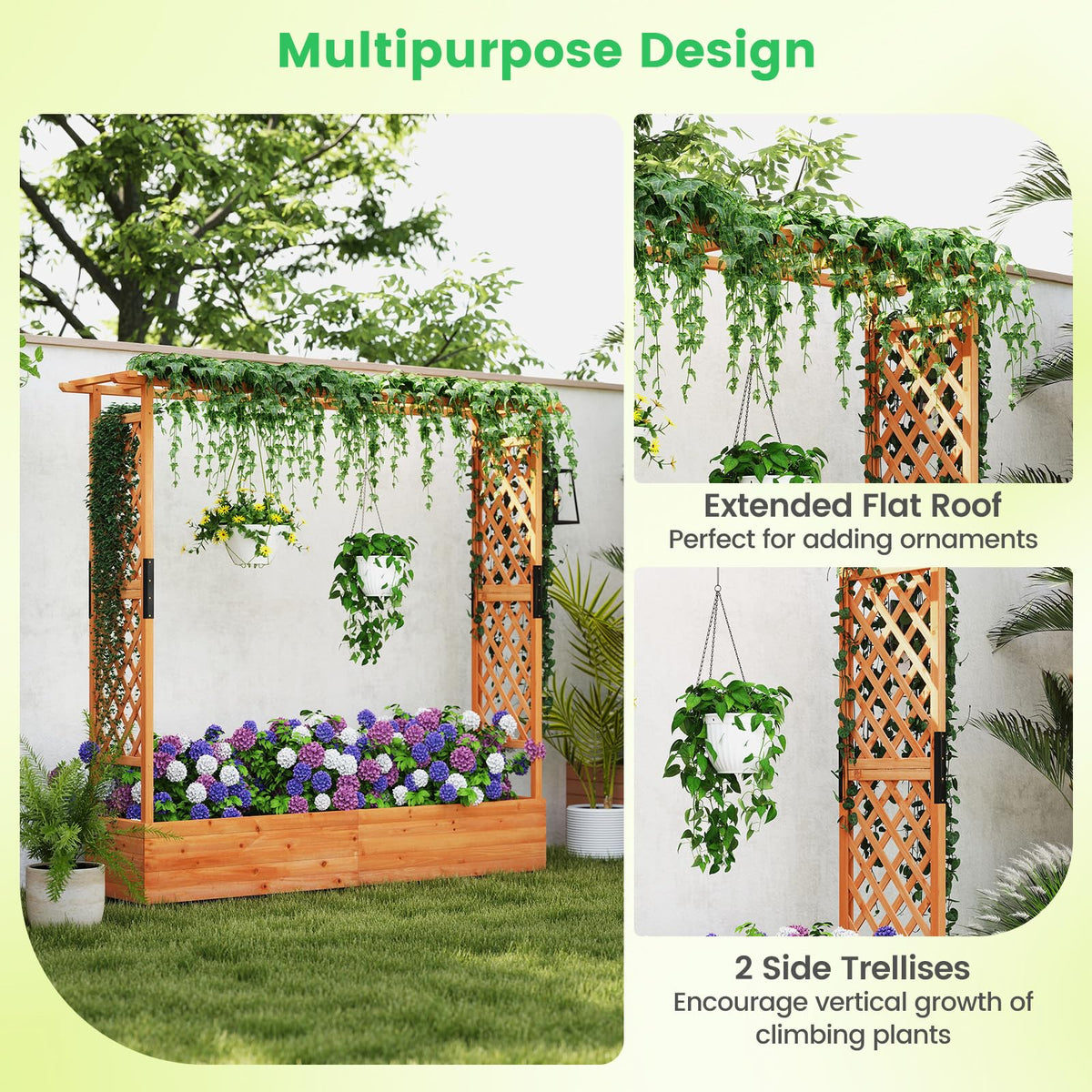 Giantex Raised Garden Bed with Trellis & Hanging Roof, 77"x17"x72"