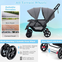 Foldable Tandem Stroller, Double Seat Baby Pram w/Adjustable Backrest, Push Handle and Footrest