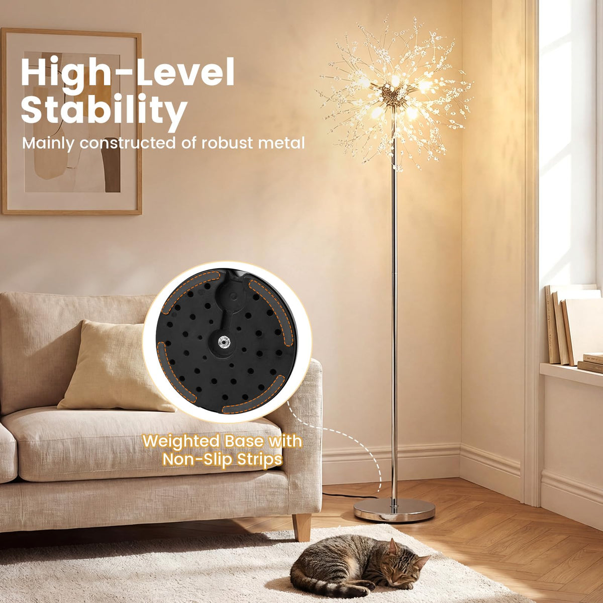 160cm Crystal Floor Lamp, Modern Freestanding Dandelion Light with Acrylic Crystals