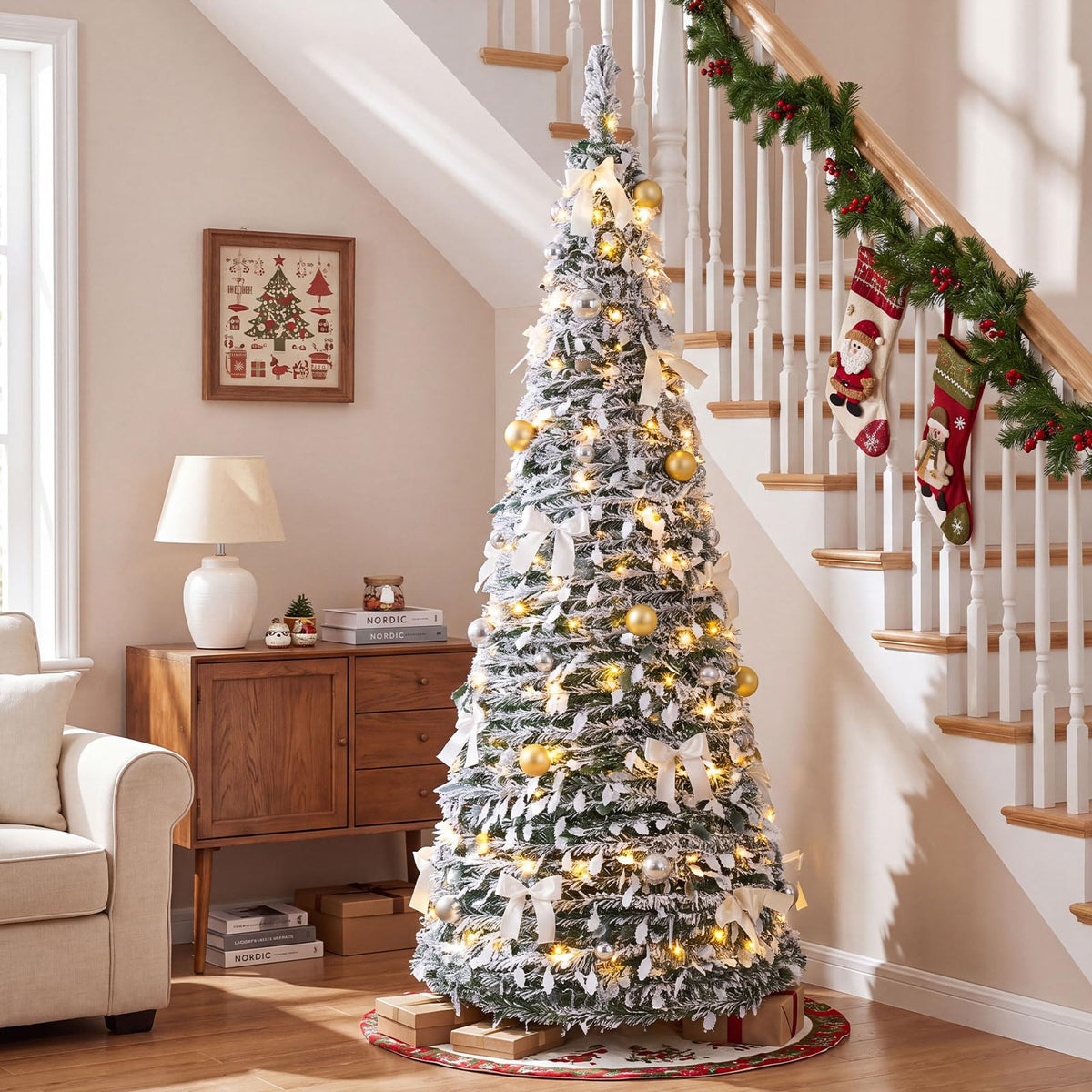 180cm Pre-Lit Pop Up Christmas Tree w/ 140 Warm White LED Lights