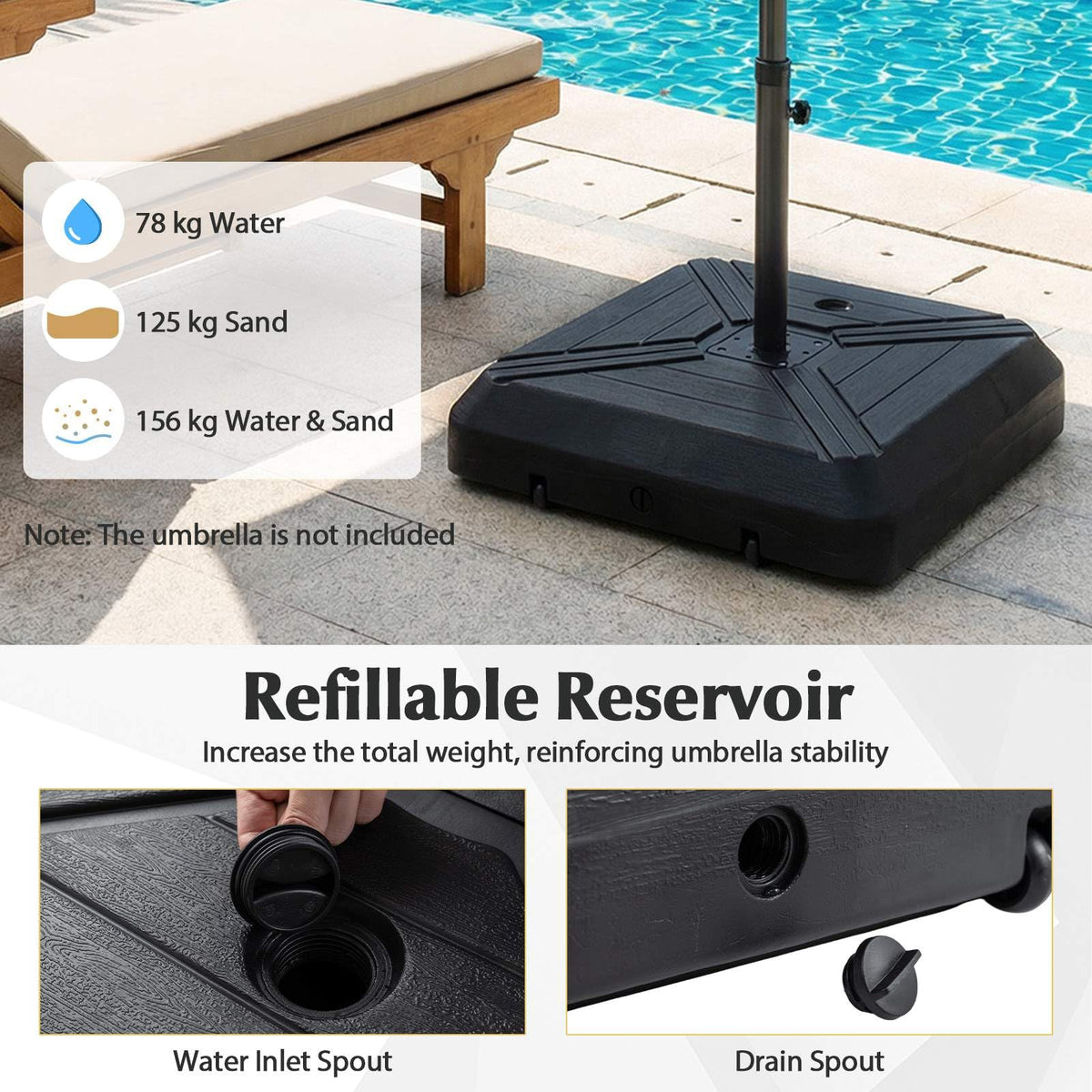 Cantilever Offset Umbrella Base w/Wheels,Heavy-Duty Patio Umbrella Weight Stand