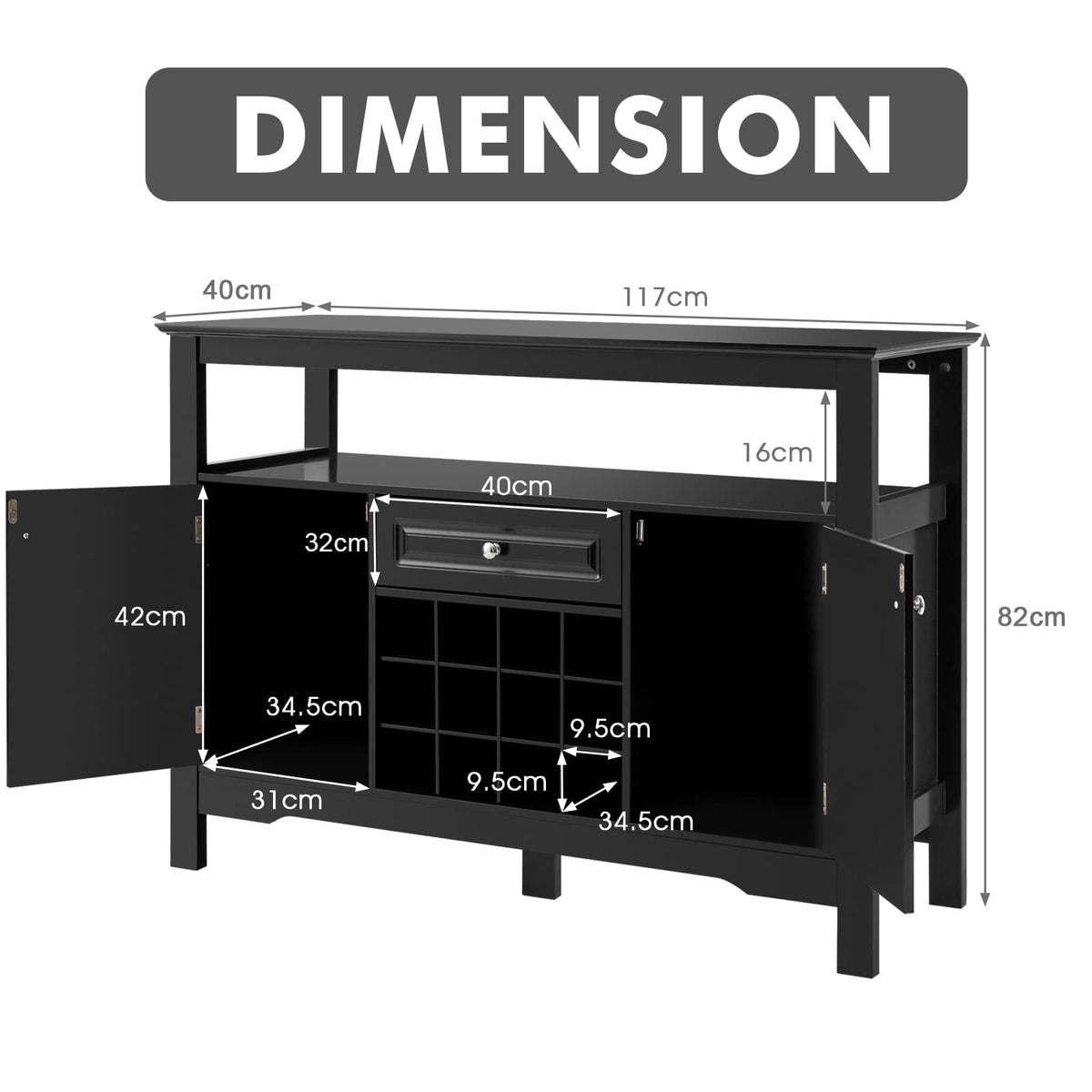 Giantex Wood Wine Cabinet, Sideboard Table with Drawer and Cupboards, Wine Bar Console Table