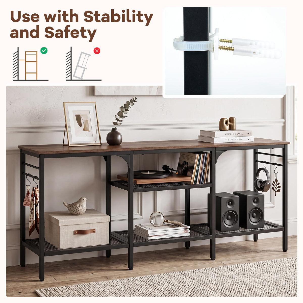 TV Stand Entertainment Center with 4 Open Storage Shelves