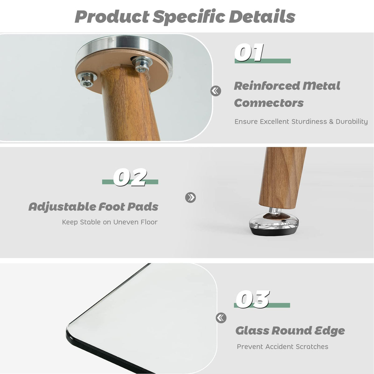 Giantex 129cm Modern Rectangle Glass Dining Table, Kitchen Glass Table W/Wood-Like Steel Legs