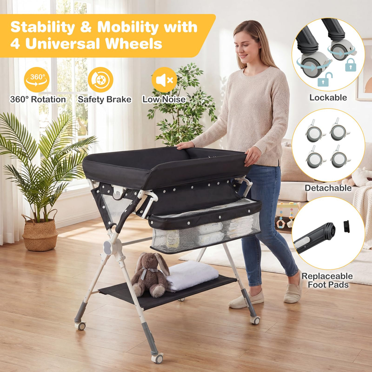 Baby Changing Table, Foldable Diaper Changing Station w/Storage Bag & Shelf