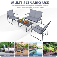 4 Piece Garden Patio Bistro Furniture Set with Loveseat, Coffee Table and 2 Chairs