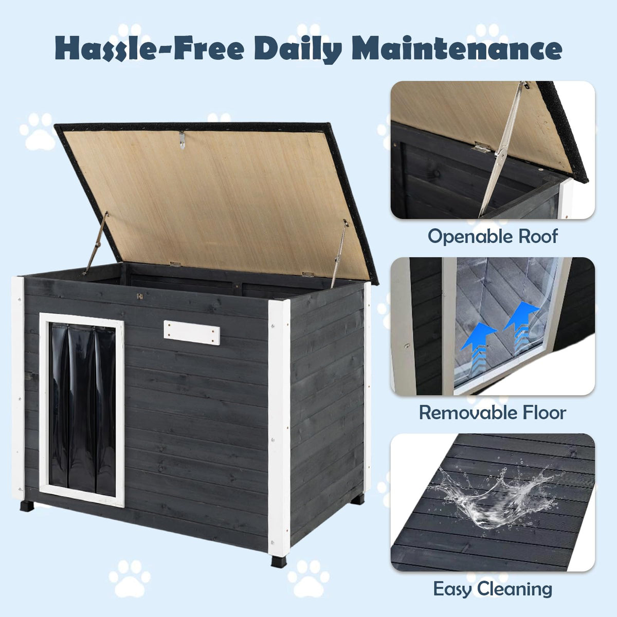 Wooden Dog House Outdoor Weatherproof with PVC Curtain 2 Size