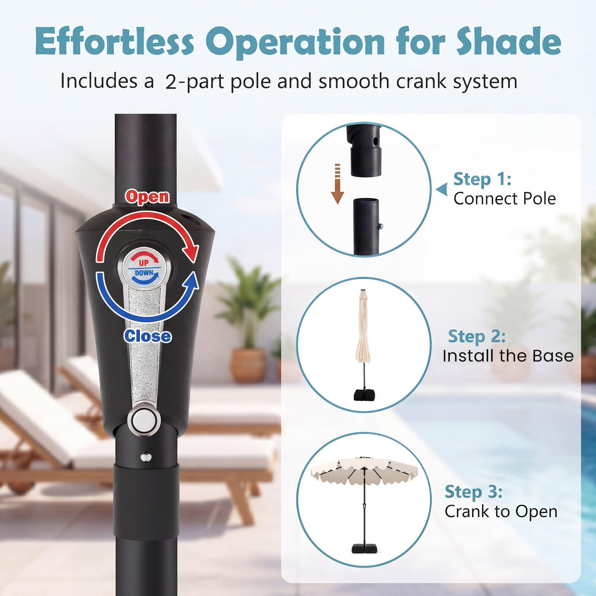 2.8M Patio Umbrella with Weighted Base Sandbags and Push Button Tilt
