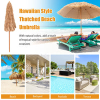 8 FT Thatched Tiki Umbrella, Hawaiian Style Outdoor Hula Umbrella w/8 Metal Ribs