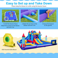 Inflatable Water Slide Park, Kids Inflatable Jumping Castle w/2 Slides w/ 850W Blower