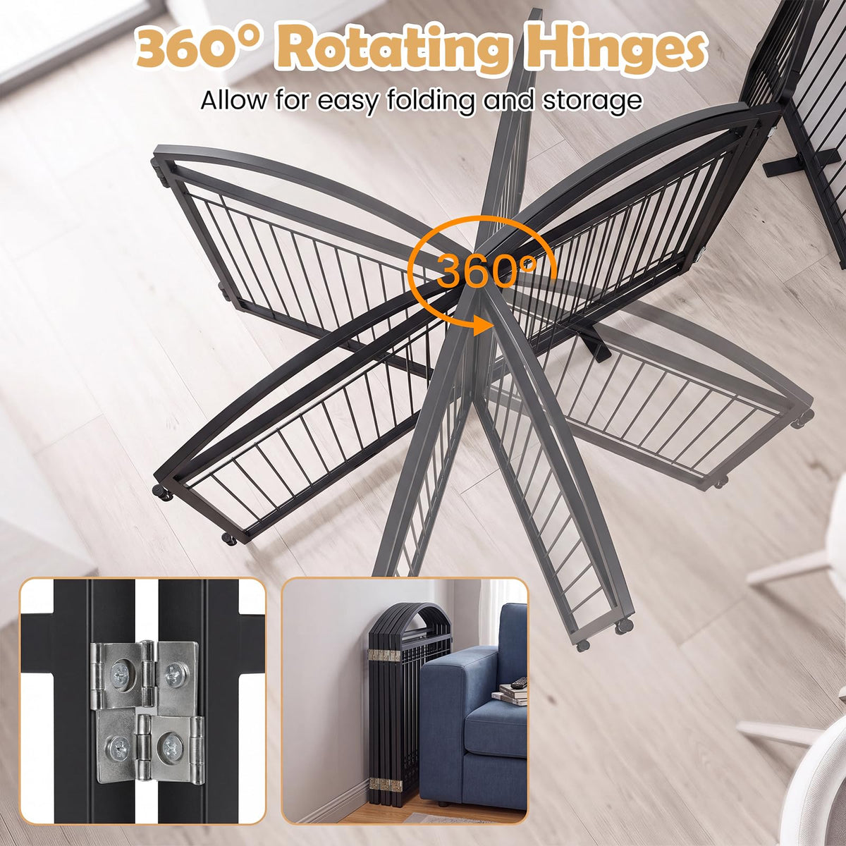 360/480x81cm Foldable Metal Dog Gate with Door 6/8 Panels