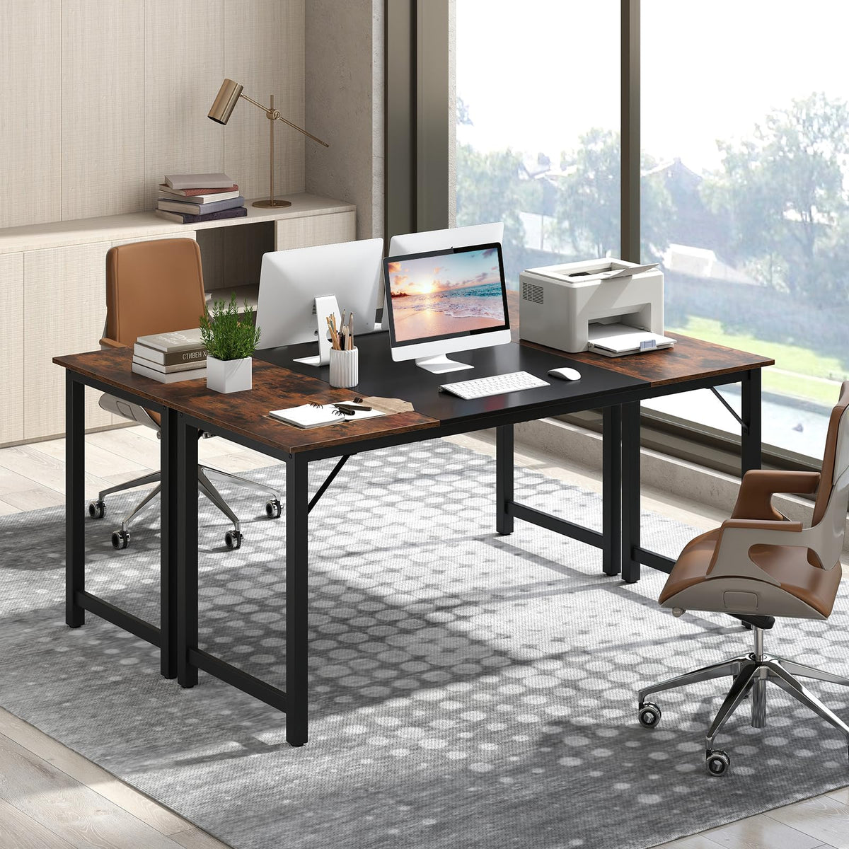 160 cm Computer Desk, Heavy Duty Metal Frame Laptop Table