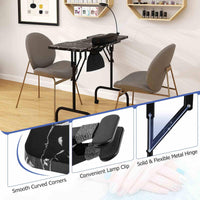 Folding Manicure Nail Table with Electric Dust Collector, Portable Nail Tech Desk with LED Lamp