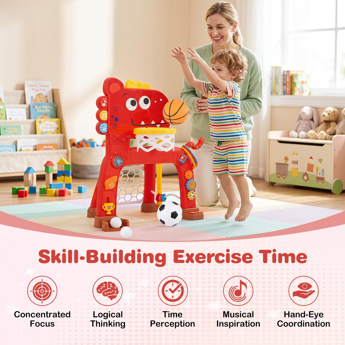 Dinosaur Toddler Basketball Hoop and Soccer Ball Activity Center