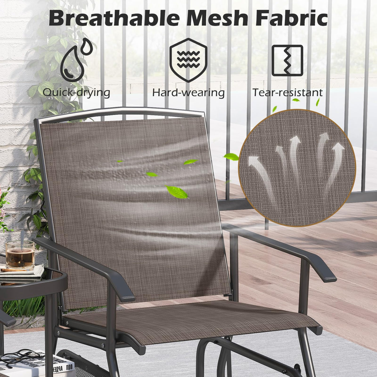 2-Seater Outdoor Glider Bench with 2-Tier Center Table