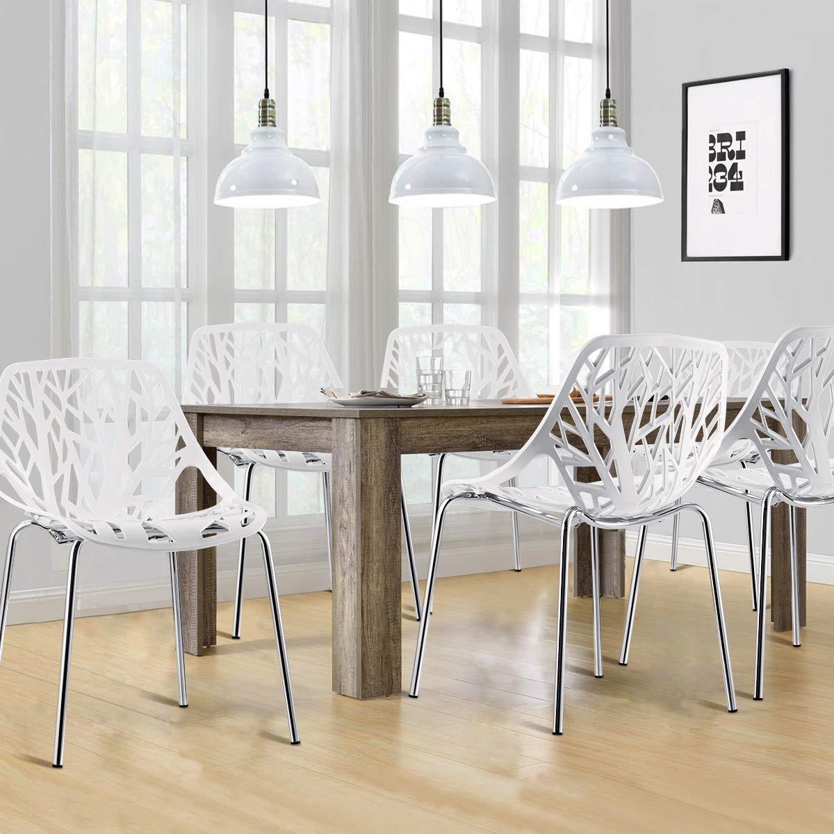 Giantex Set of 6 Modern Dining Chair Birds Nest Modern Stackable Plastic Hollow-Out Geometric Style