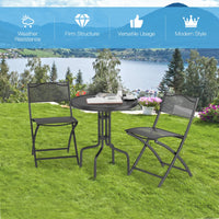 3-Piece Patio Bistro Set, Outdoor Bistro Table Set with Round Black Tempered Glass Tabletop and 2 Folding Chairs