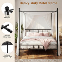 Canopy Bed Frame Modern 4-Poster Platform Bed with Headboard and Under-bed Storage
