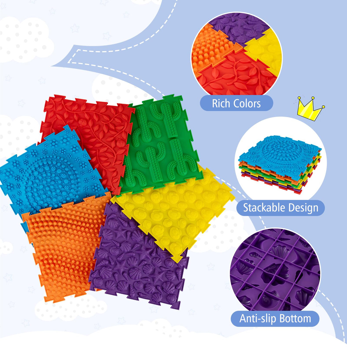 6 PCS Sensory Mats for Kids with Rich Colors for Children Aged 3+ Years Old