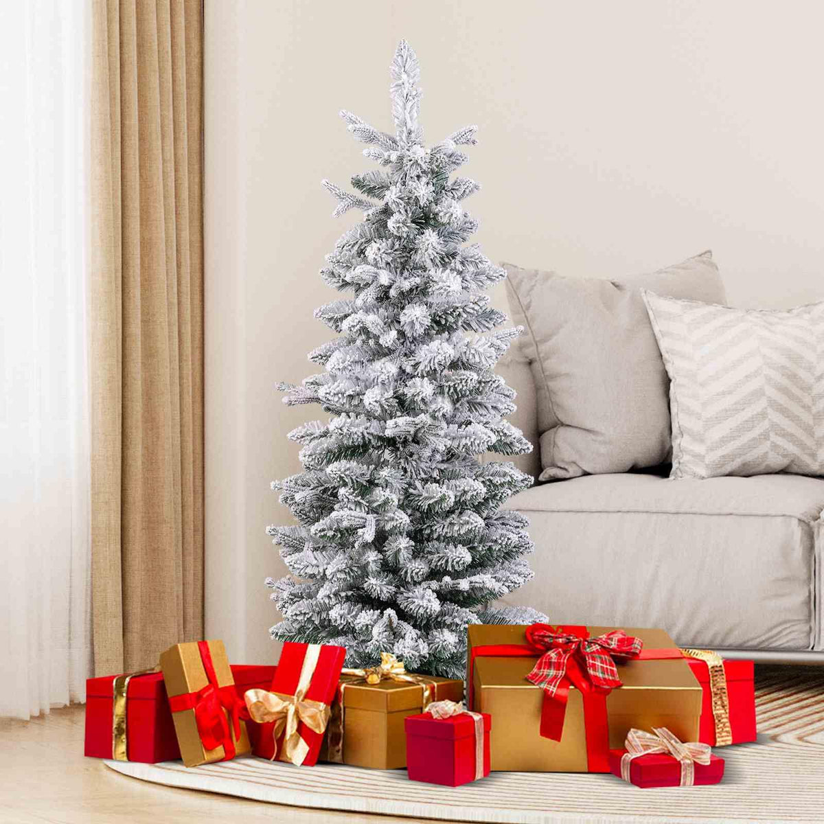 120CM Artificial Christmas Tree Potted with 176 Branch Tips PE and 8 Lighting Modes