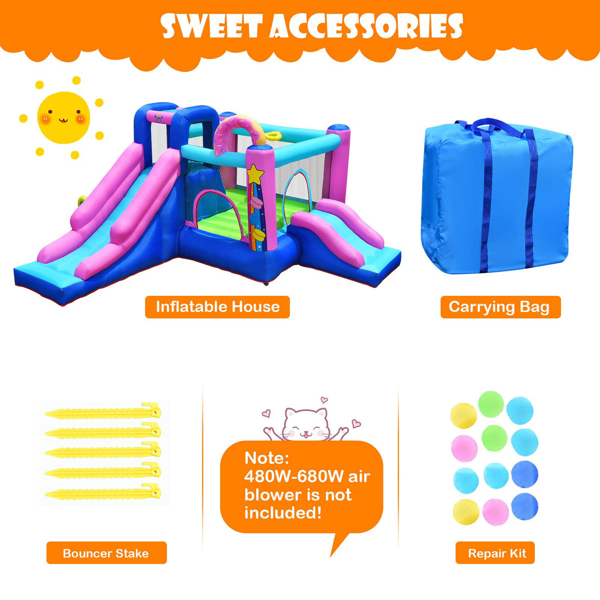 5 in 1 Kids Jumper Bouncer w/2 Slides, Jumping Area, Climbing Wall (Without Air Blower)