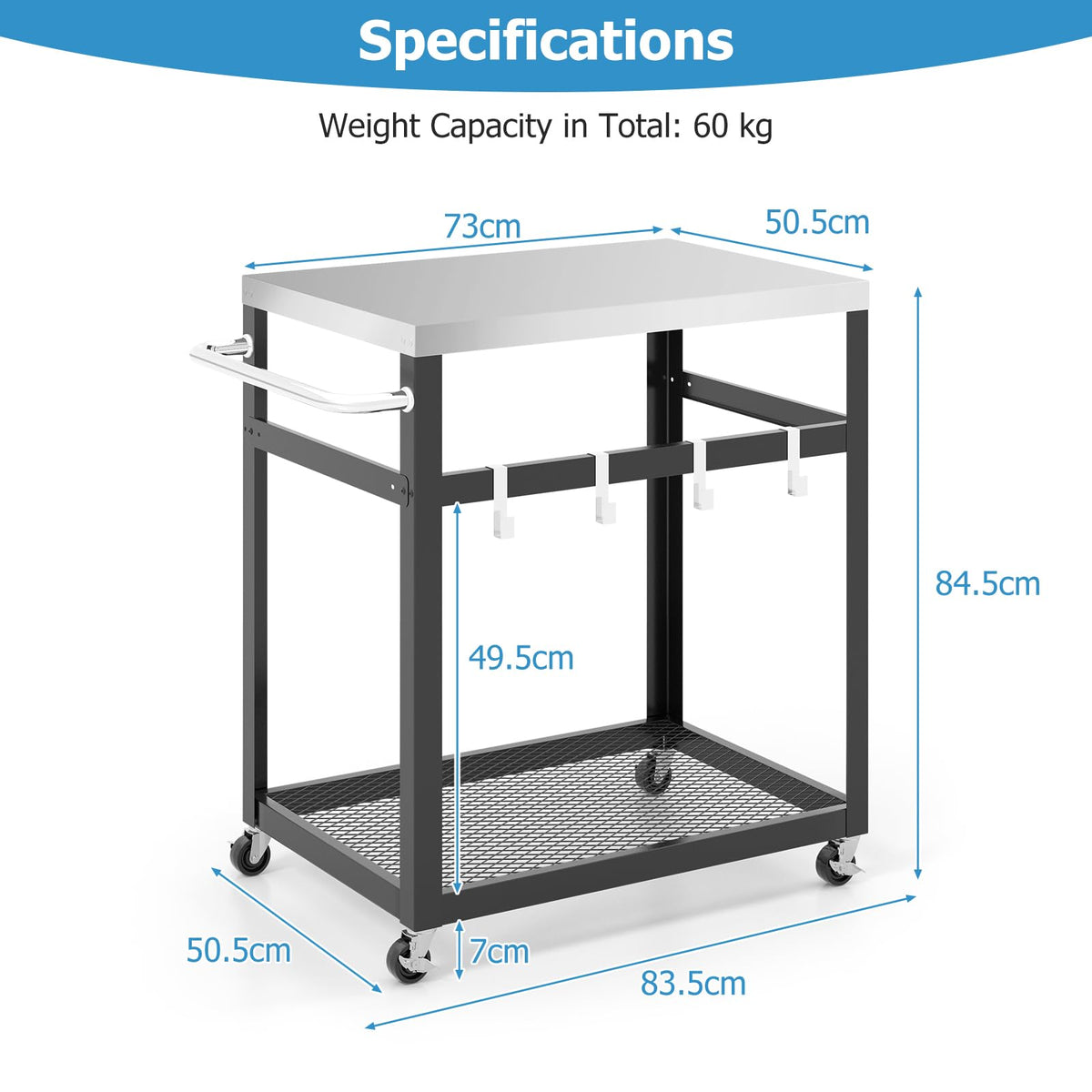 2-Tier Stainless Steel Grill Cart w/Wheels & Handle