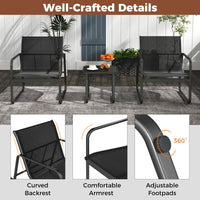 3 Pieces Patio Conversation Set Outdoor Metal Chair and Table Set Breathable Fabric