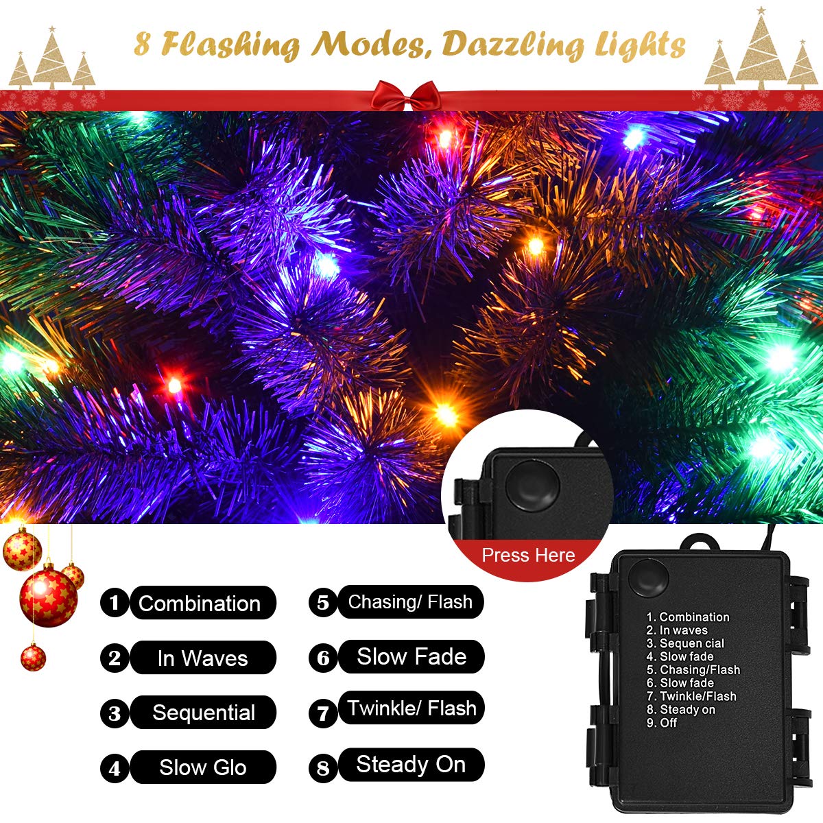 66cm Pre-Lit Tabletop Christmas Tree with 8 Flash Modes for Home Party