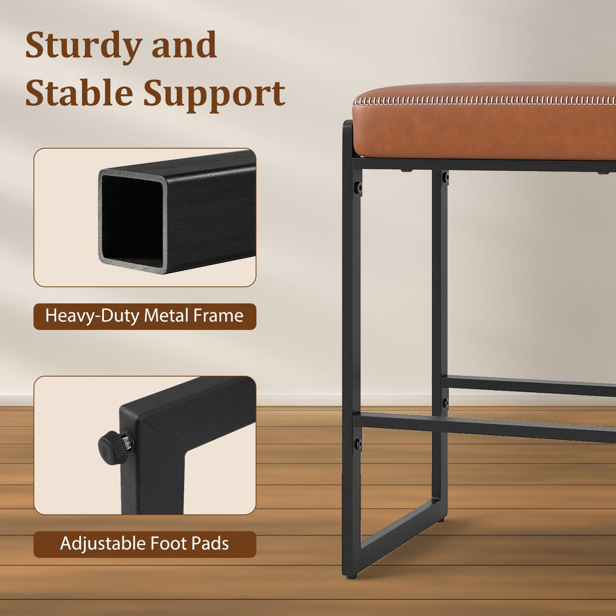 26 Inch Bar Stools Set of 2 with Faux Leather Upholstered Seat for Dining Room