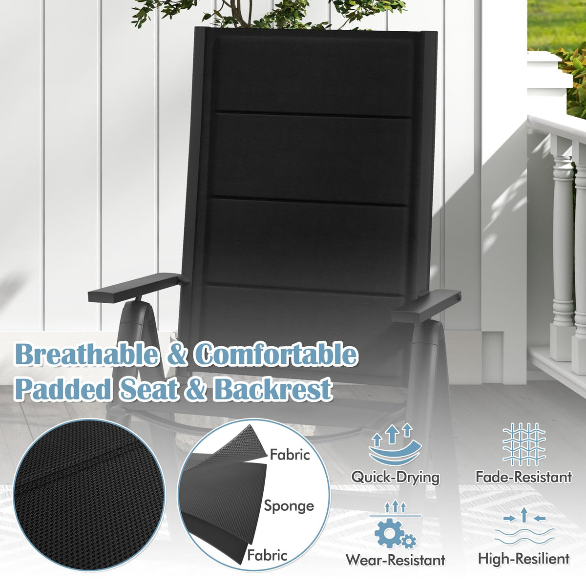 Patio Folding Chair Set with Soft Padded Seat for Porch Pool Backyard Camping