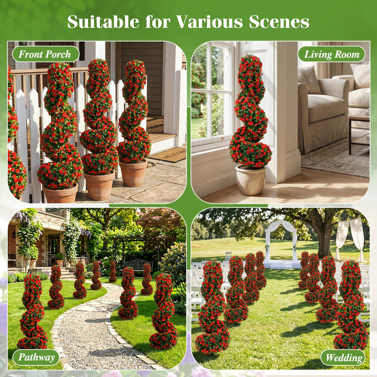 Artificial Spiral Topiary Trees Set of 2, 3FT Outdoor Faux Plants