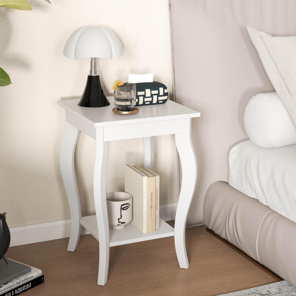 Square Corner Table Side Table w/ Storage Displat Shelf Nightstand Living Room