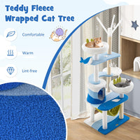 Ocean-Themed Cat Tree, Multi-Level Cat Tower w/Sisal Covered Scratching Posts