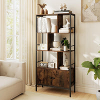 Industrial Tall Bookshelf with 3-Tier Shelves and 2-Door Cabinet for Living Room