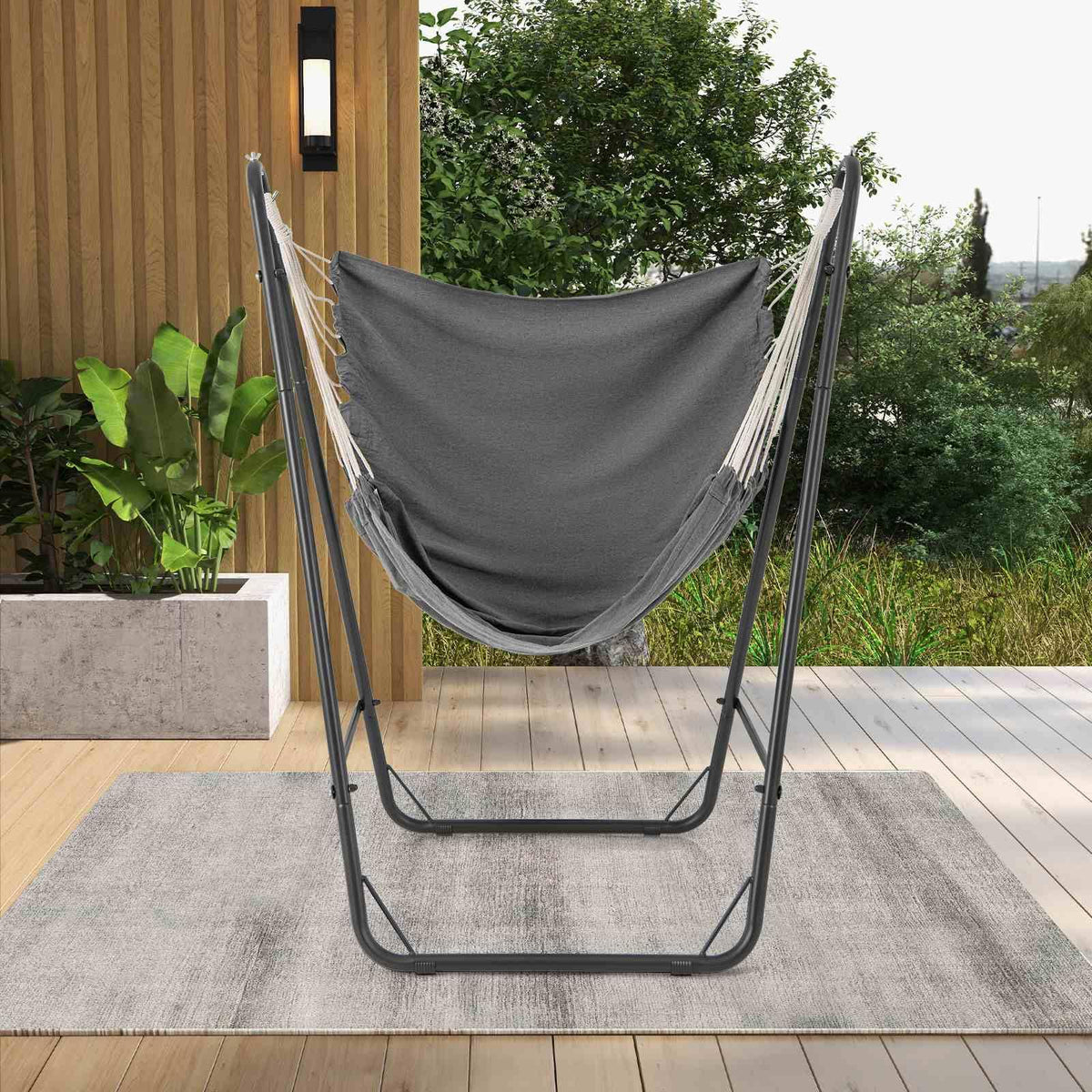 Hammock Chair with Stand and Side Pocket for Living Room