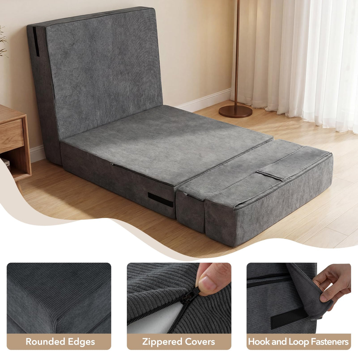 4-in-1 Folding Sofa Bed with Corduroy Cover for Adults