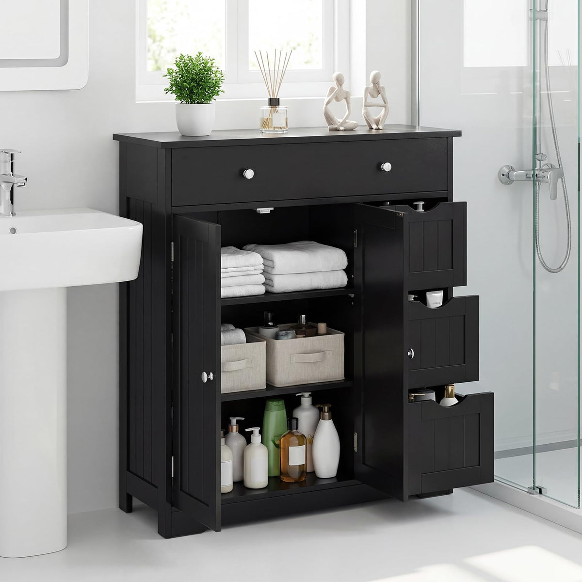 Giantex Bathroom Floor Cabinet, Large Storage Cabinet with 4 Drawers