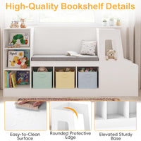 Car-Shaped Kids Bookshelf with Reading Nook, Kids Bookcase w/6 Compartments