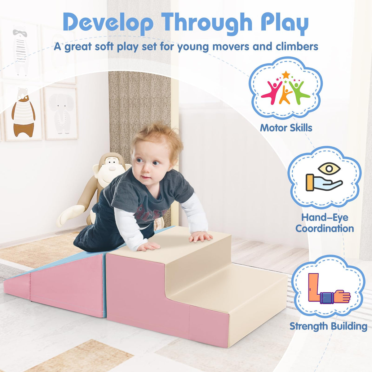 Soft Block Play Set for Infants and Toddlers, Step and Slide Climber for Crawling and Climbing