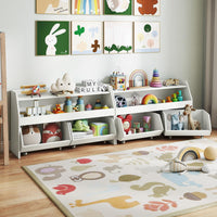 Kids Toy Storage Box, Children Wooden Bookcase with 2 Movable Drawers