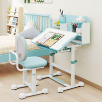 Kids Study Desk & Chair Set, Height-Adjustable Student Writing Table w/Chair