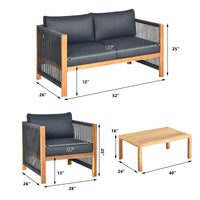 4 Pieces Acacia Wood Patio Conversation Set with Armrest