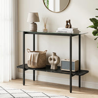100cm Console Table with Storage Shelf and Tempered Glass Top for Hallway