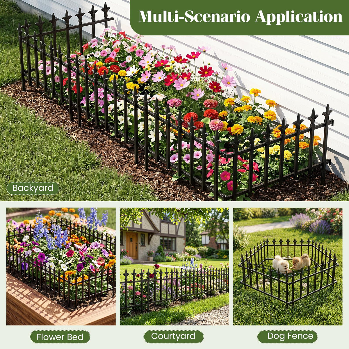 5/10-Pack Metal Garden Fence 280/560x44cm No Dig Border for Lawn Pathway