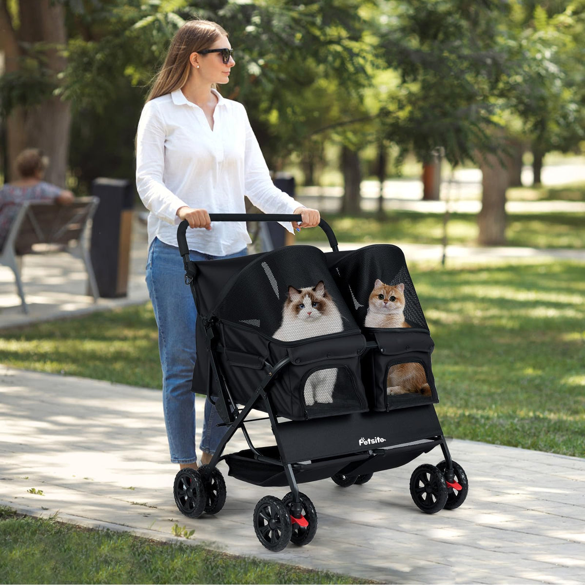 Double Pet Stroller Foldable Dog Walk Jogger with Adjustable Sunshade