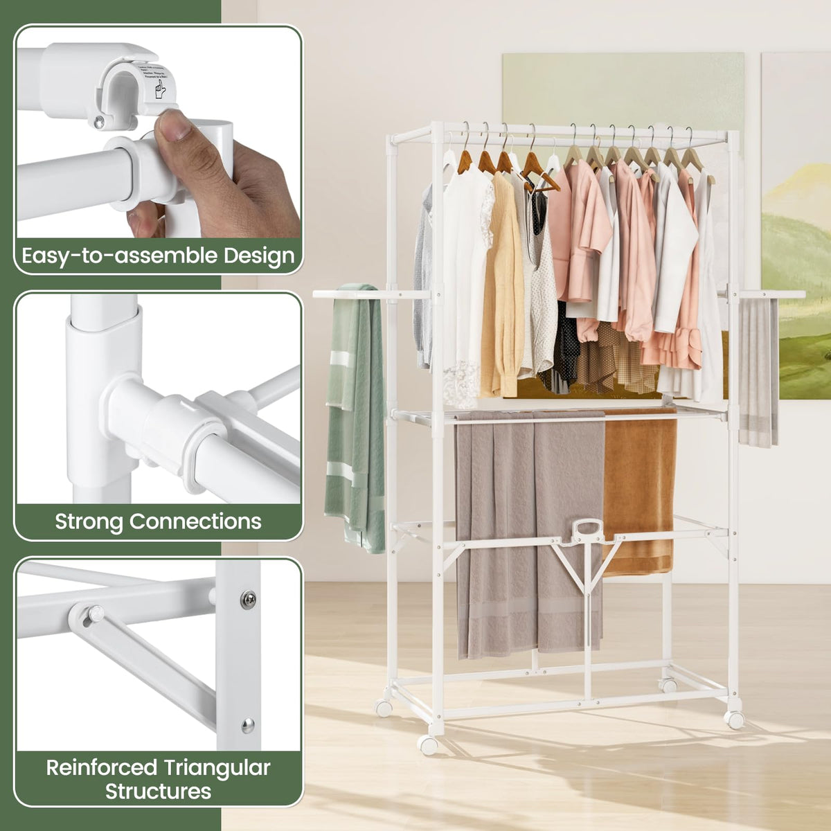 Giantex Foldable Clothes Drying Rack, 174 cm Aluminum Laundry Rack with Hanging Rods & Drying Shelves